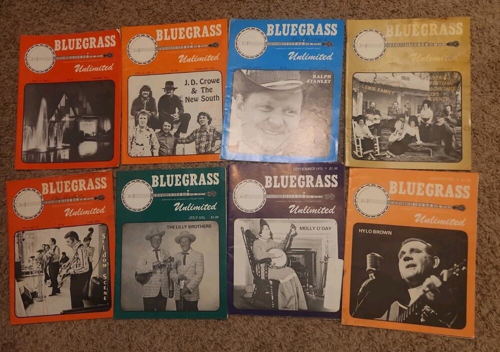 Lot Of 8 1970s Bluegrass Unlimited Magazines 1974